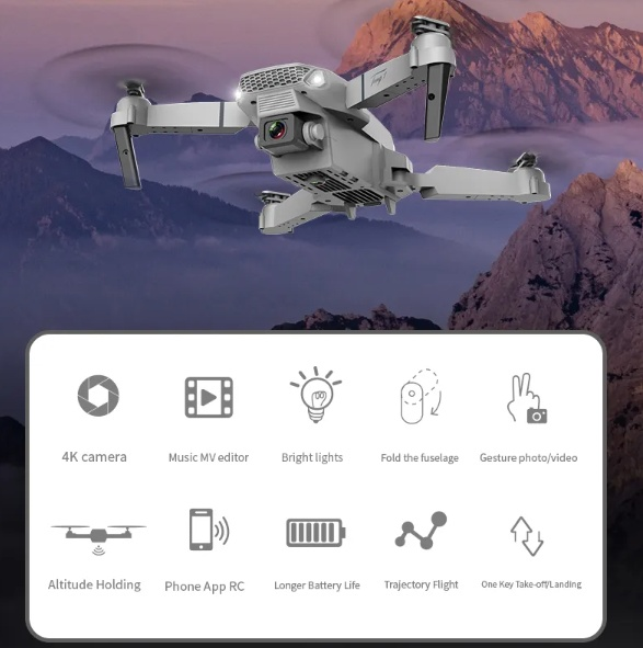 E88 pro drone black grey with wide angle dual camera foldable & remote control operated accessories