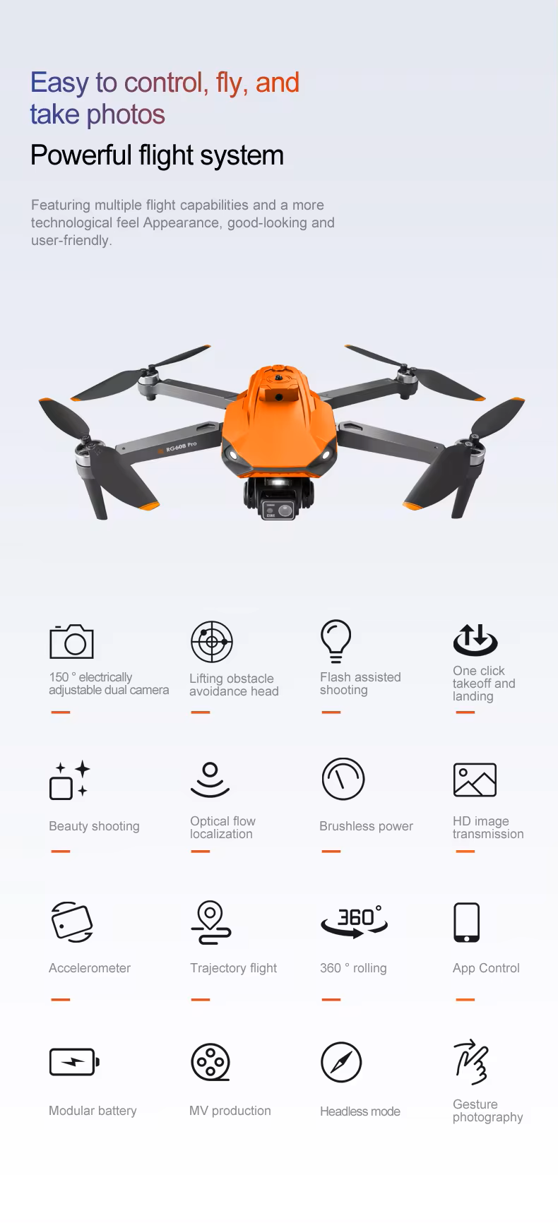 RG608 Pro drone with automatic pop-up infrared obstacle avoidance dual camera one key return & optical flow hovering