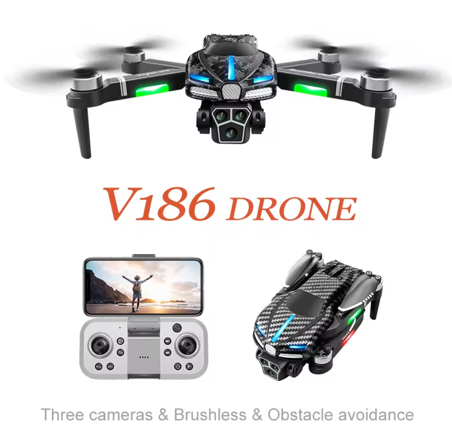 V186 supercar drone with dual camera 4-way obstacle avoidance optical flow hovering & brushless motor